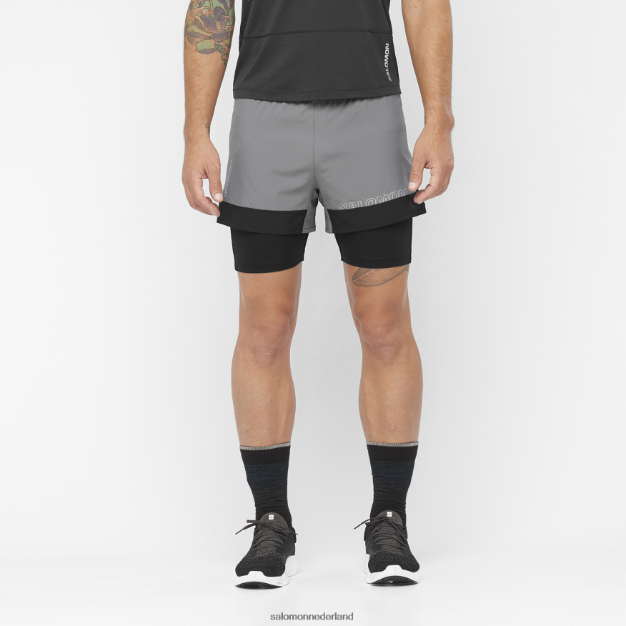 herenshorts - kruis 2in1 rustige tint/diepzwart NTFJN6280 Salomon