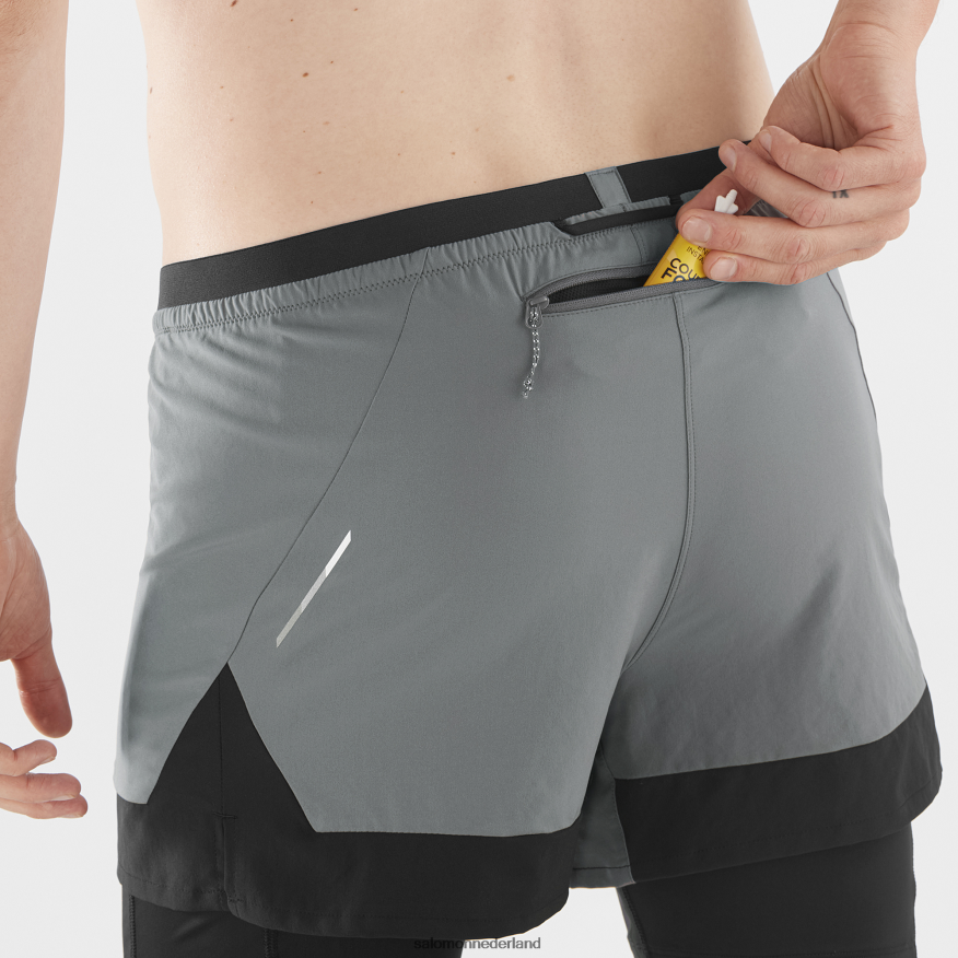 herenshorts - kruis 2in1 rustige tint/diepzwart NTFJN6280 Salomon