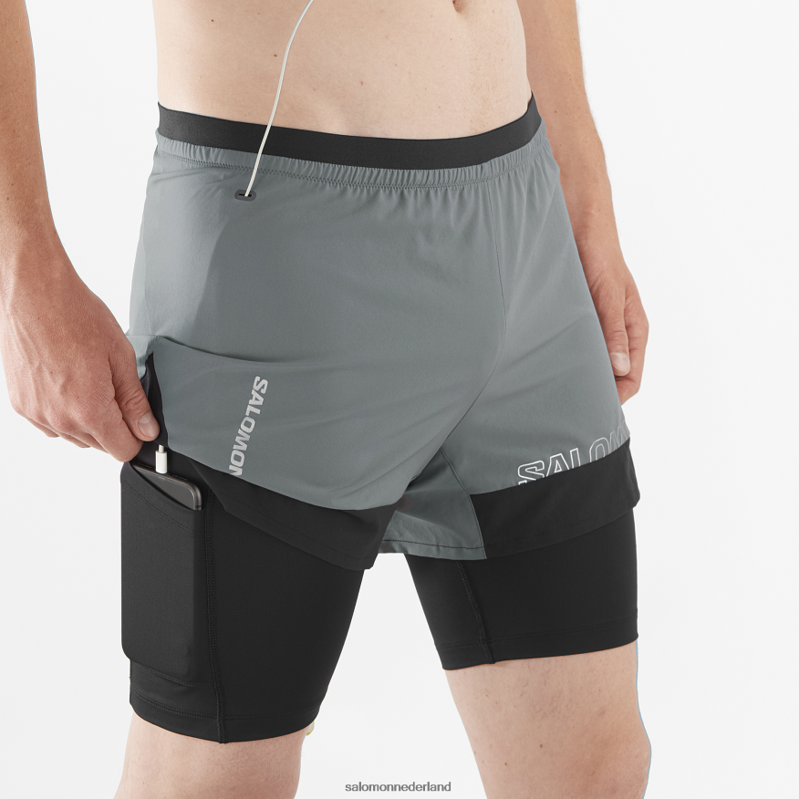 herenshorts - kruis 2in1 rustige tint/diepzwart NTFJN6280 Salomon