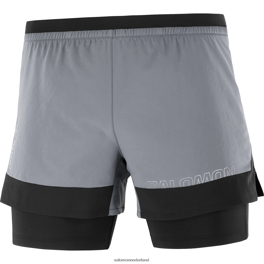 herenshorts - kruis 2in1 rustige tint/diepzwart NTFJN6280 Salomon