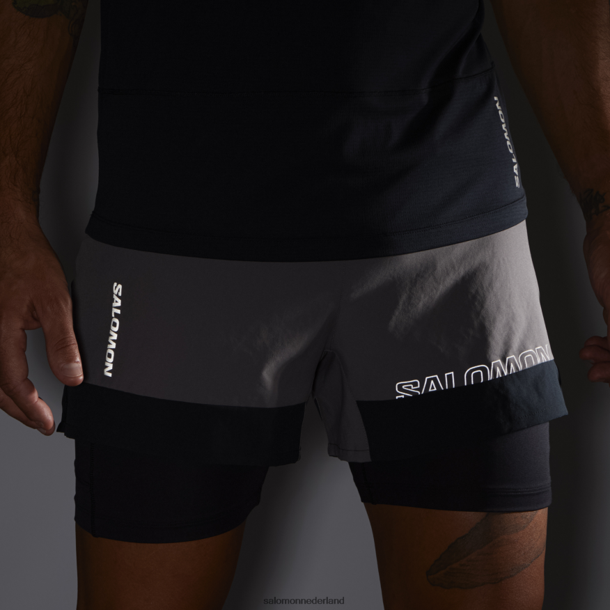 herenshorts - kruis 2in1 rustige tint/diepzwart NTFJN6280 Salomon
