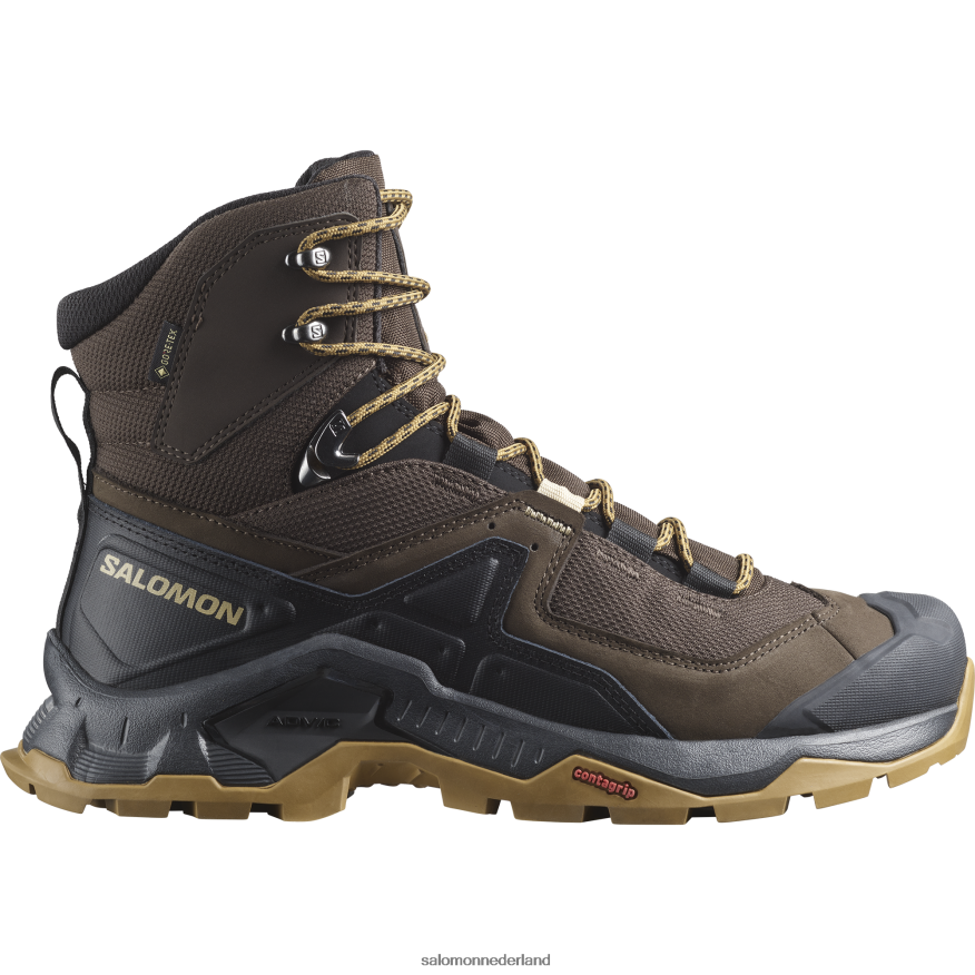 Leren wandelschoenen voor heren - Quest Element Gore-Tex delicioso/zwart/dof goud NTFJN649 Salomon
