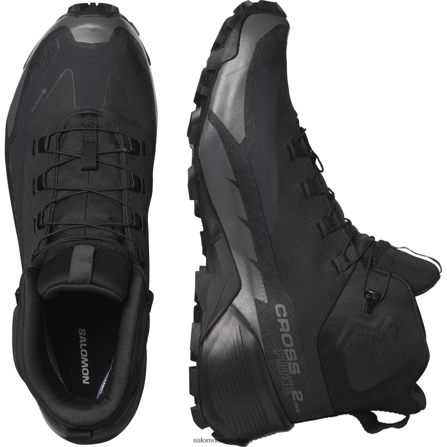 heren wandelschoenen - cross hike 2 mid gore-tex breed zwart/magneet NTFJN619 Salomon