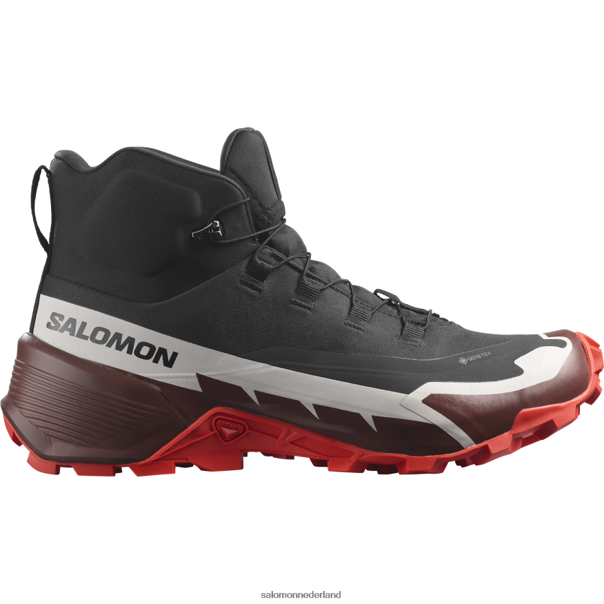 heren wandelschoenen - cross hike 2 mid gore-tex zwart/bittere chocolade/vurig rood NTFJN634 Salomon