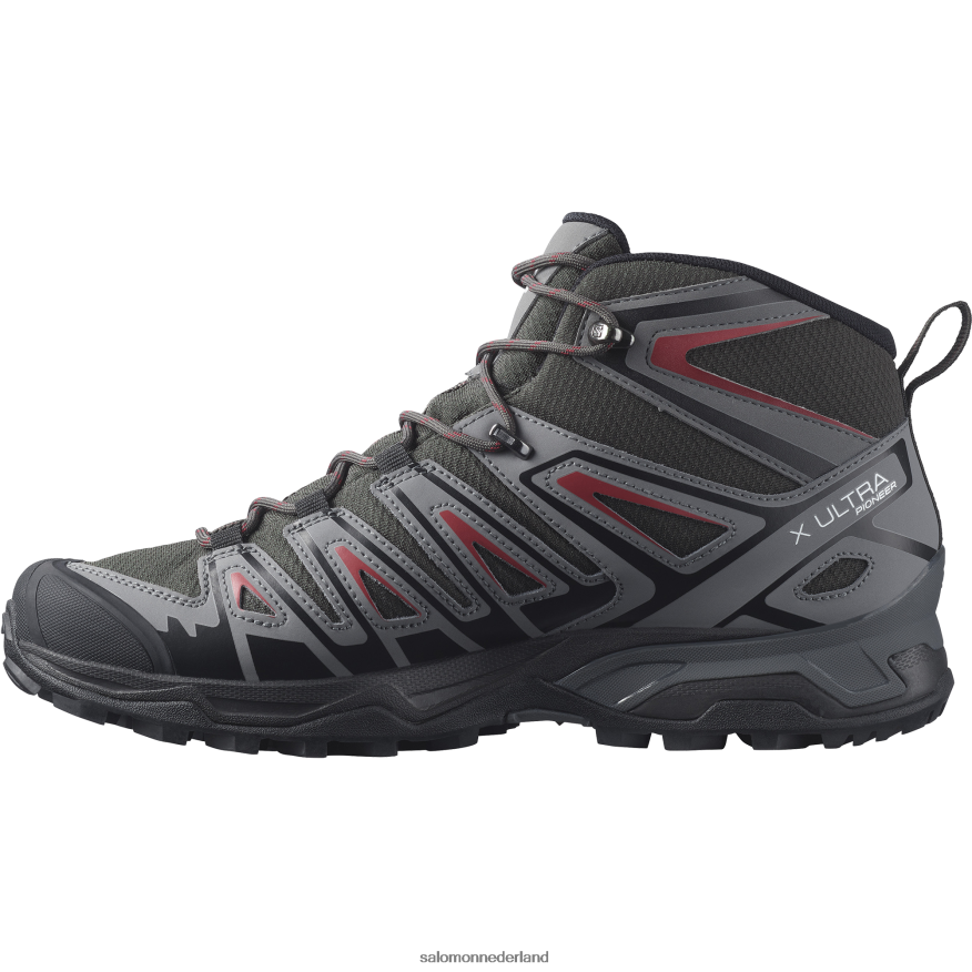herenwandelschoenen - x ultra pionier mid clima waterdicht turf/rustige schaduw/fietsrood NTFJN639 Salomon