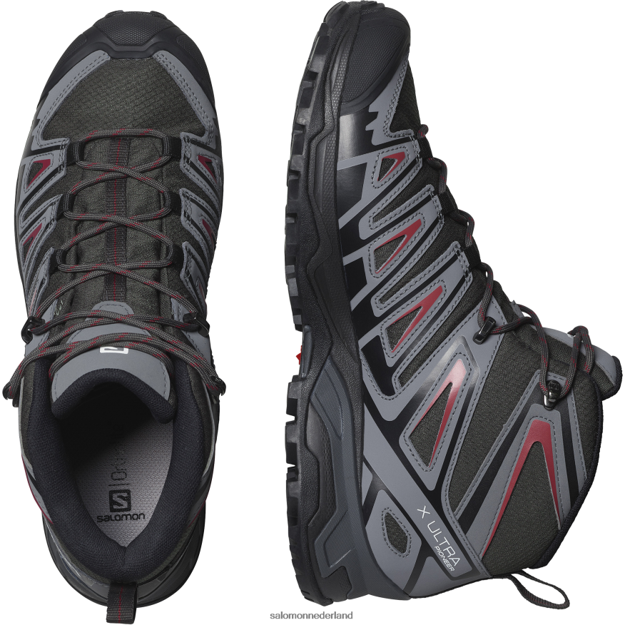herenwandelschoenen - x ultra pionier mid clima waterdicht turf/rustige schaduw/fietsrood NTFJN639 Salomon