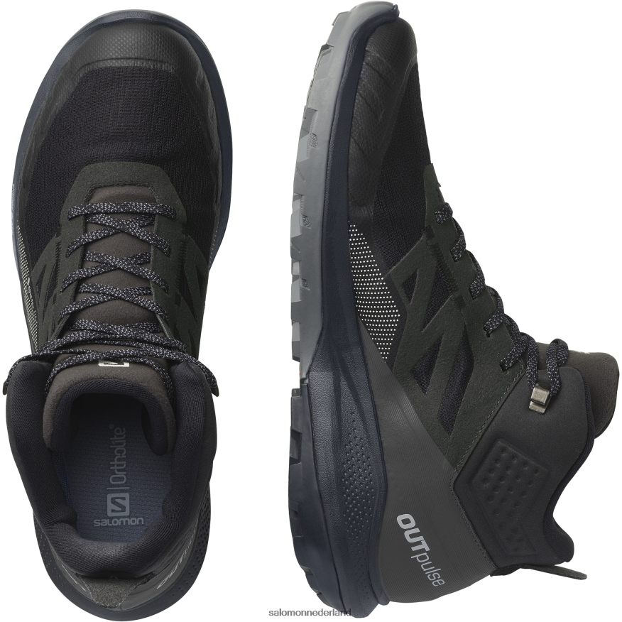 wandelschoenen voor heren - outpulse mid gore-tex zwart/ebbenhout/vanille-ijs NTFJN633 Salomon