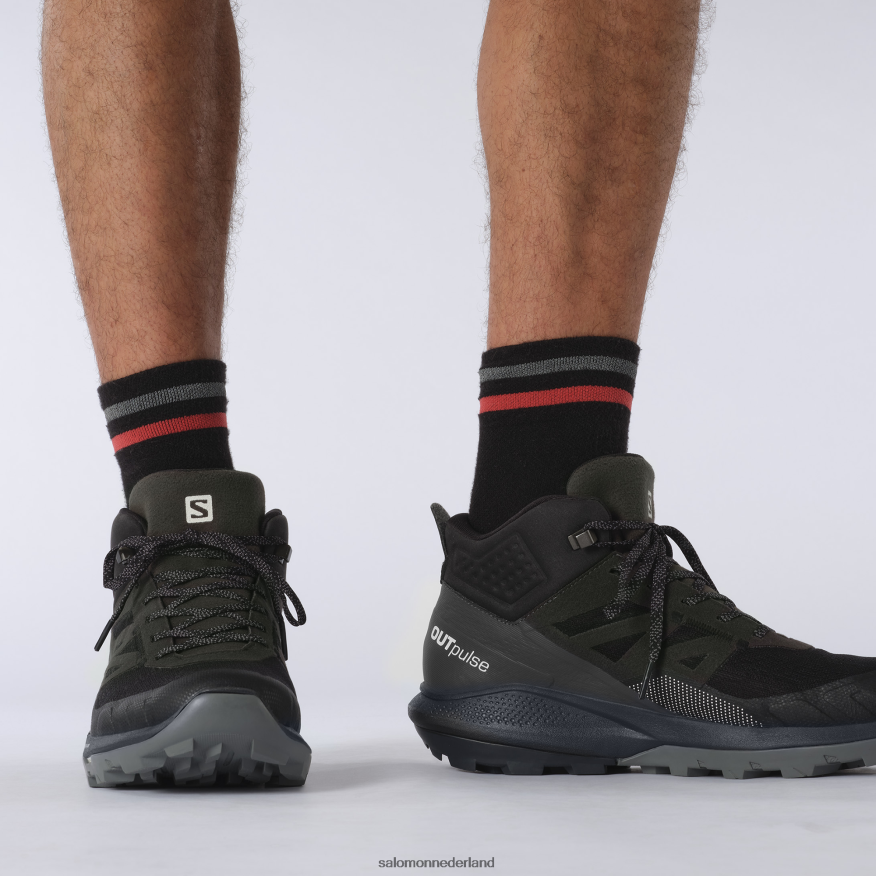 wandelschoenen voor heren - outpulse mid gore-tex zwart/ebbenhout/vanille-ijs NTFJN633 Salomon