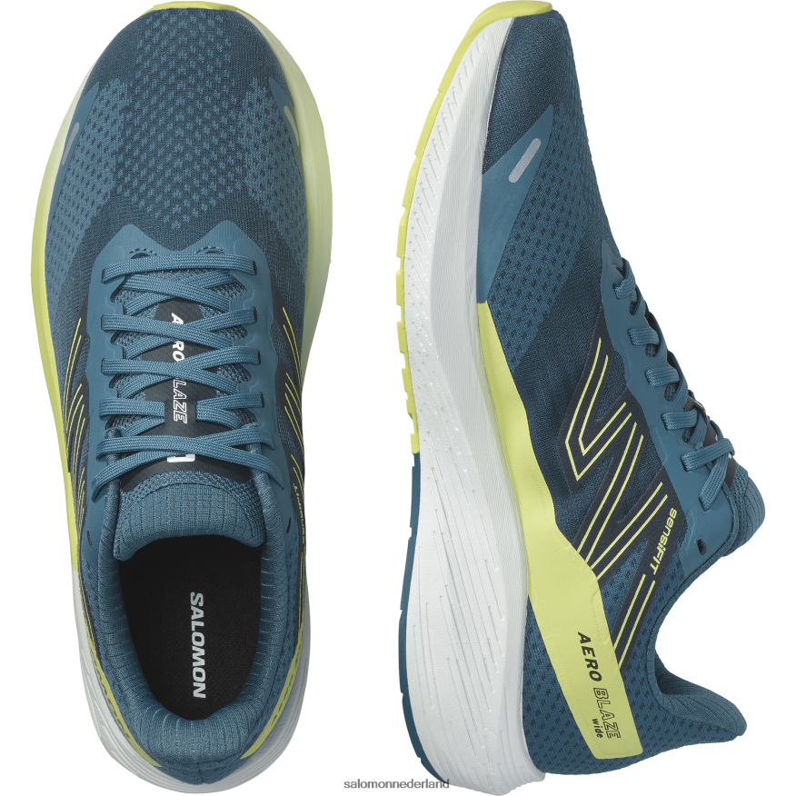 hardloopschoenen voor heren - aero blaze blauwe as/zonnige limoen/donkere saffier NTFJN61068 Salomon