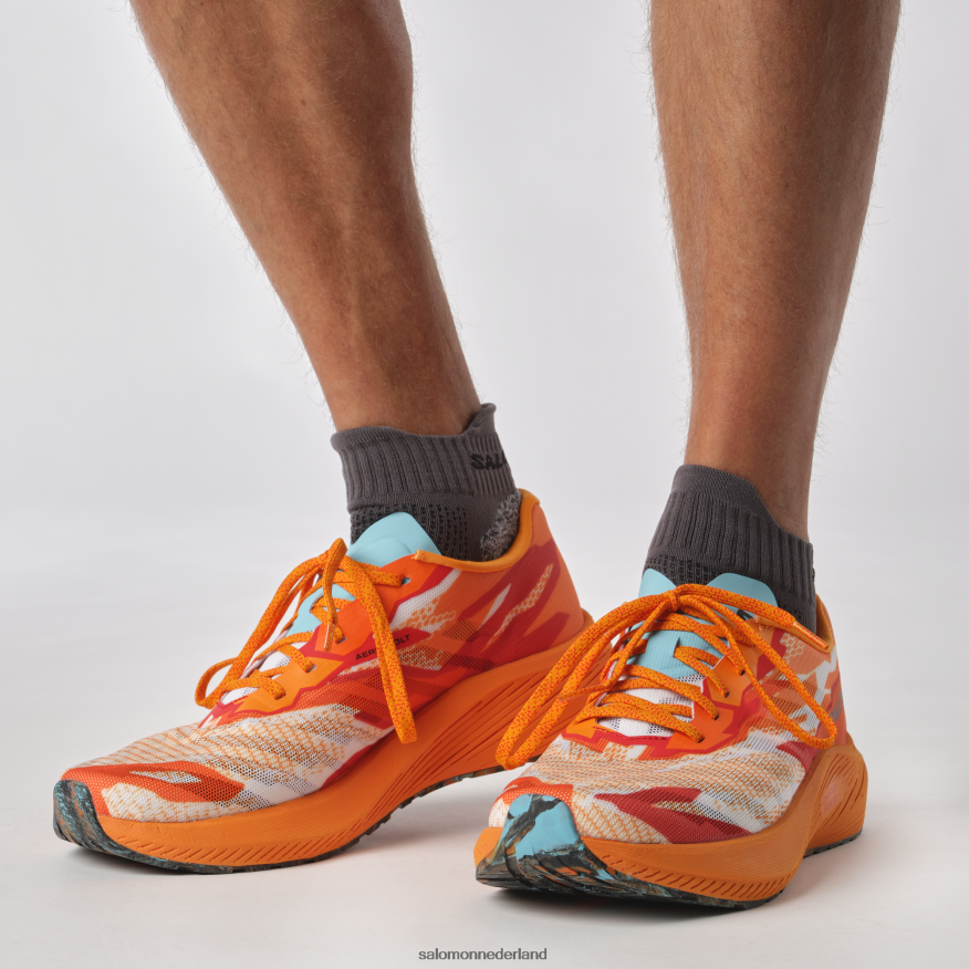 hardloopschoenen voor heren - aero volt kurkuma/vurig rood/blauwe uitstraling NTFJN660 Salomon