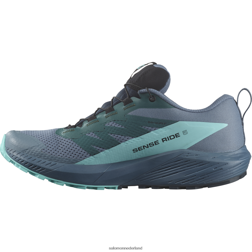trailrunningschoenen voor heren - sense ride 5 gore-tex koolstof/blauwe uitstraling/chinablauw NTFJN61445 Salomon
