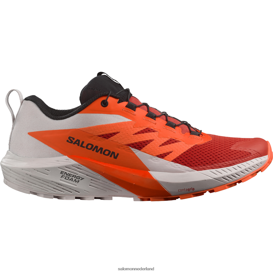 trailrunningschoenen voor heren - sense ride 5 maansteen/schokkend oranje/vurig rood NTFJN61434 Salomon