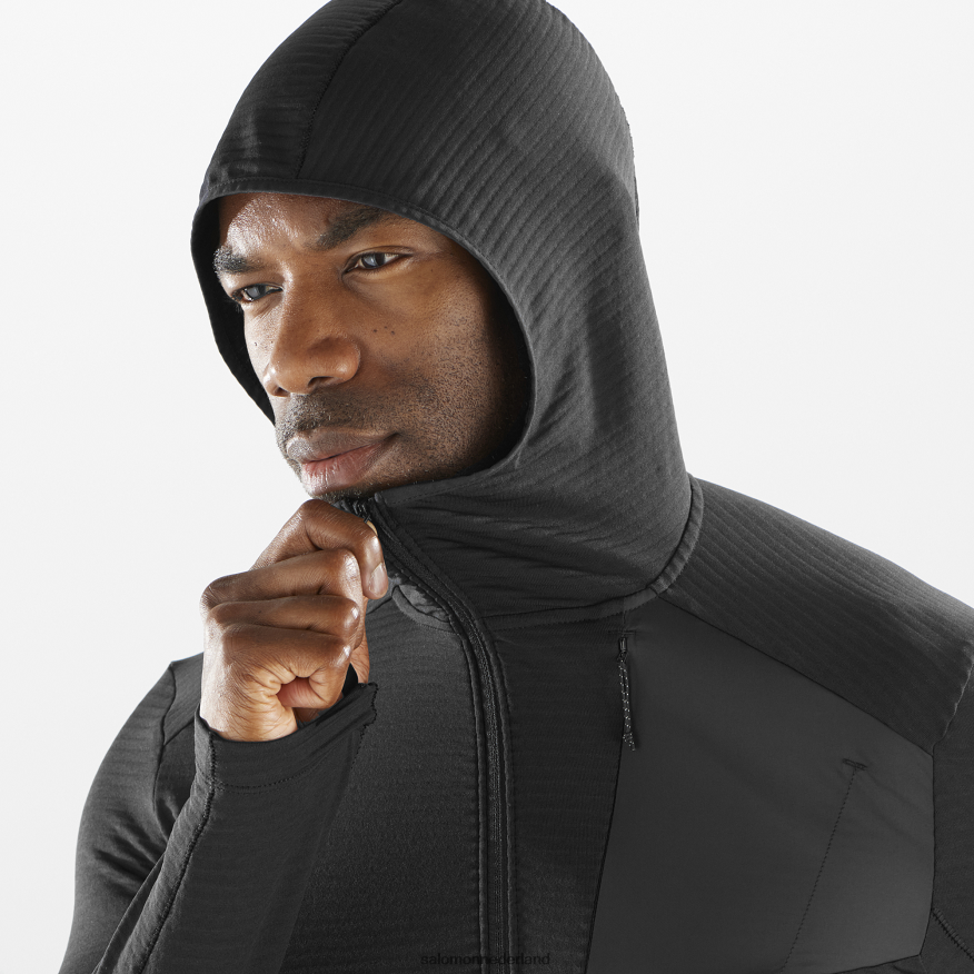tussenlaagjas voor heren met capuchon - essentieel lichtwarme capuchon diep zwart NTFJN6546 Salomon