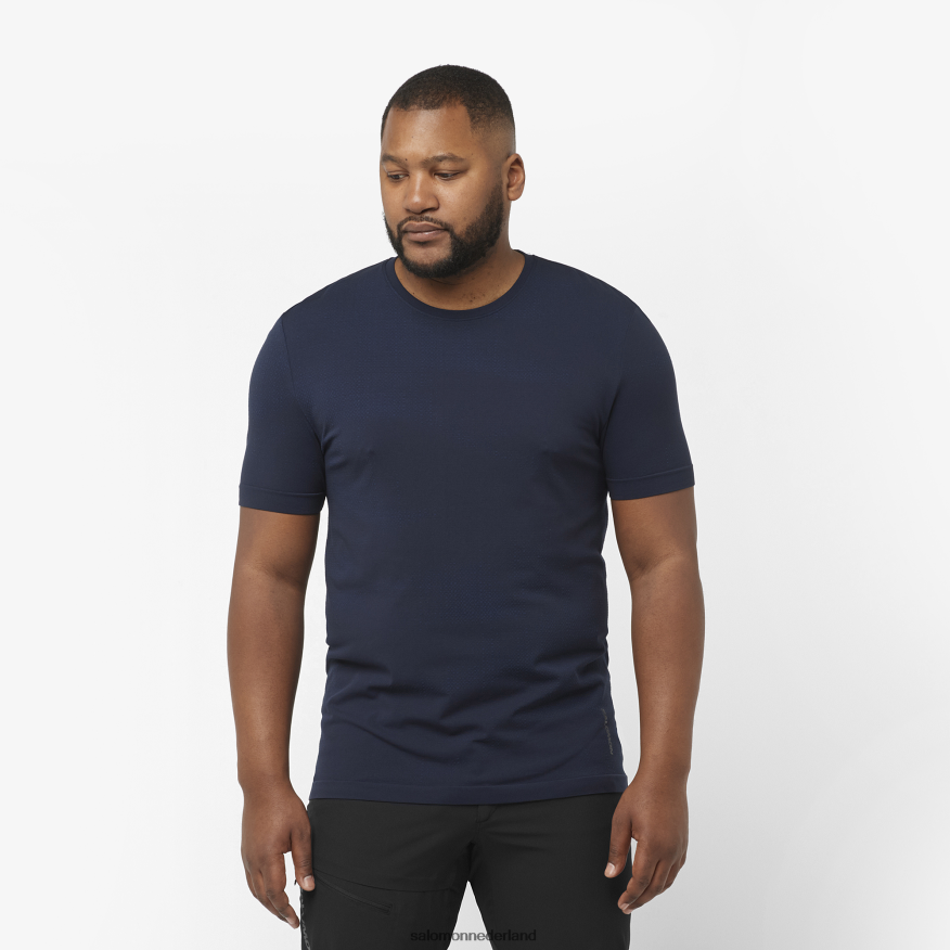 heren-T-shirt met korte mouwen - essentieel naadloos marineblauwe iris/nachtelijke hemel NTFJN6244 Salomon
