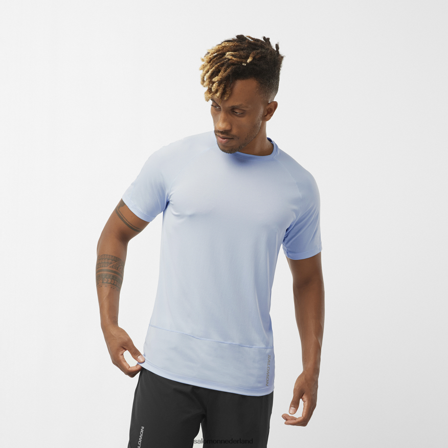 heren t-shirt met korte mouwen - gekruiste run chambray blauw/gemêleerd NTFJN6235 Salomon