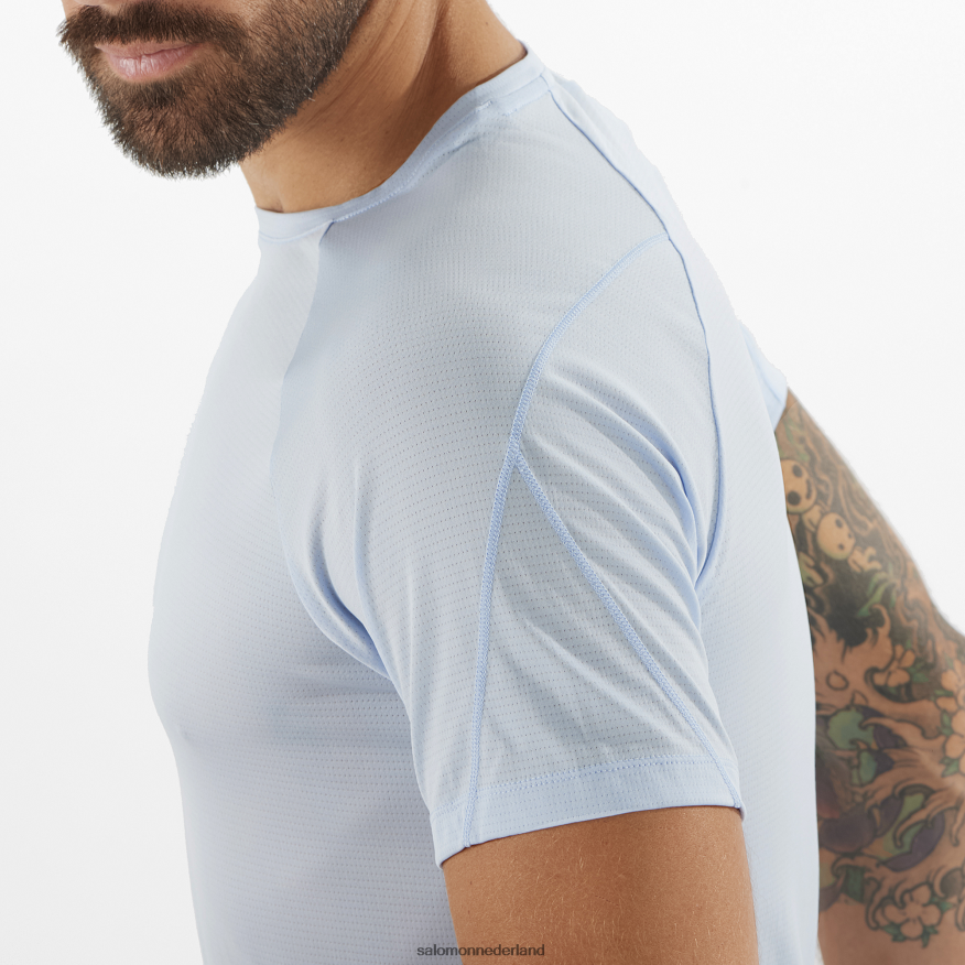 heren t-shirt met korte mouwen - gekruiste run chambray blauw/gemêleerd NTFJN6235 Salomon