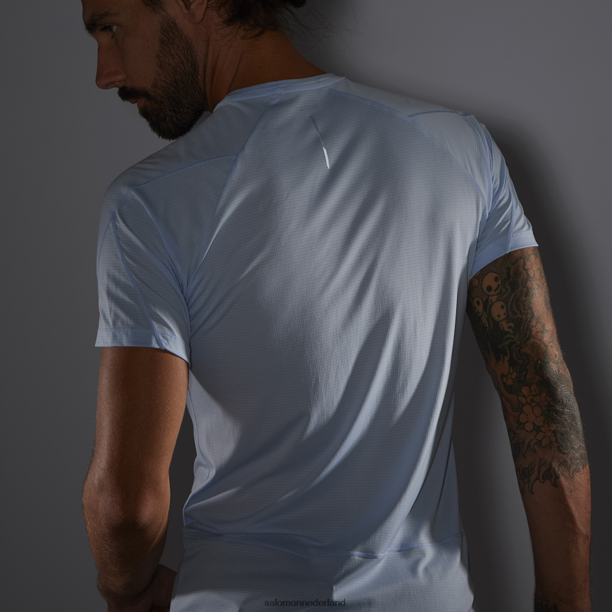 heren t-shirt met korte mouwen - gekruiste run chambray blauw/gemêleerd NTFJN6235 Salomon