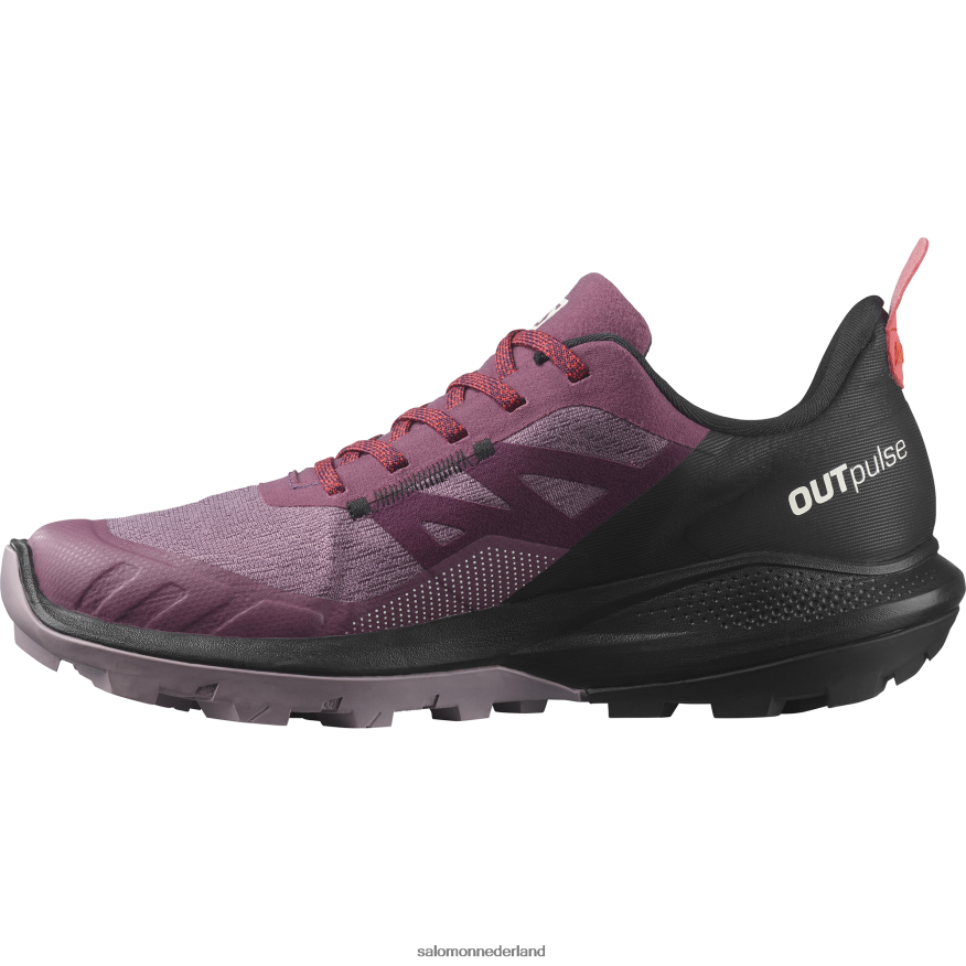 dameswandelschoenen - outpulse gore-tex tulpenhout/zwart/poppy rood NTFJN61122 Salomon