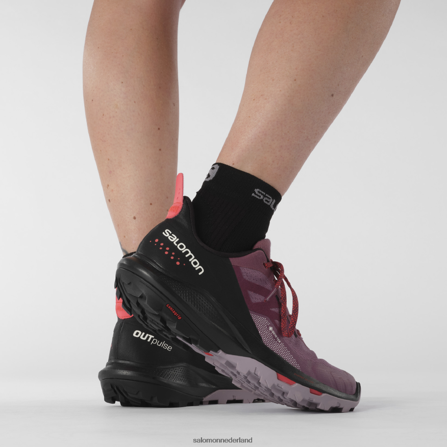 dameswandelschoenen - outpulse gore-tex tulpenhout/zwart/poppy rood NTFJN61122 Salomon