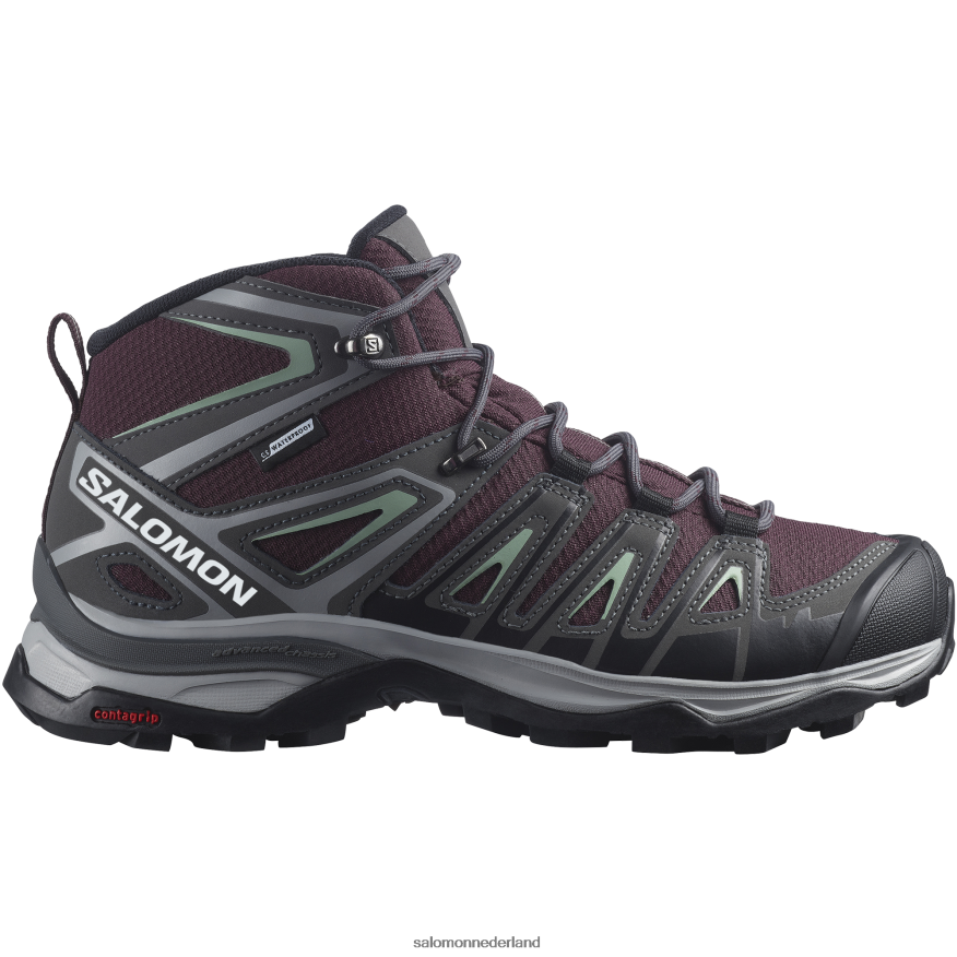 dameswandelschoenen - x ultra pionier mid clima waterdicht wijnproeverij/magneet/granietgroen NTFJN61278 Salomon