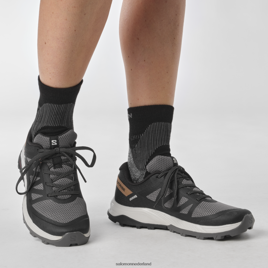 wandelschoenen voor dames - outrise pruim kitten/zwart/koraal goud NTFJN61280 Salomon