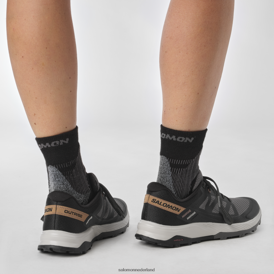 wandelschoenen voor dames - outrise pruim kitten/zwart/koraal goud NTFJN61280 Salomon