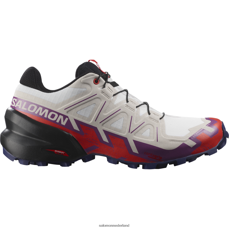 dames trailrunningschoenen - speedcross 6 breed wit/mousserende druif/vurig rood NTFJN61523 Salomon
