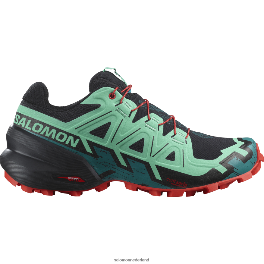 trailrunningschoenen voor dames - speedcross 6 zwart/biscay groen/vurig rood NTFJN61503 Salomon