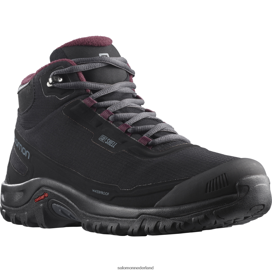 dames winterlaarzen - shelter clima waterdicht zwart/ebbenhout/wijnproeverij NTFJN6782 Salomon