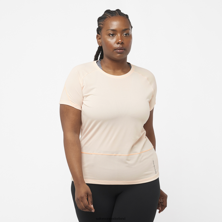 dames t-shirt met korte mouwen - gekruiste run crèmebruin/heide NTFJN6878 Salomon