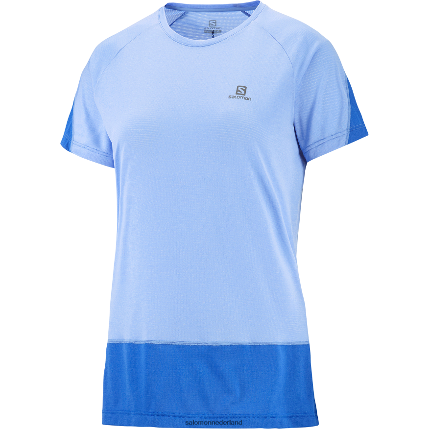 dames t-shirt met korte mouwen - gekruiste run provence/heide/nautisch blauw NTFJN6884 Salomon