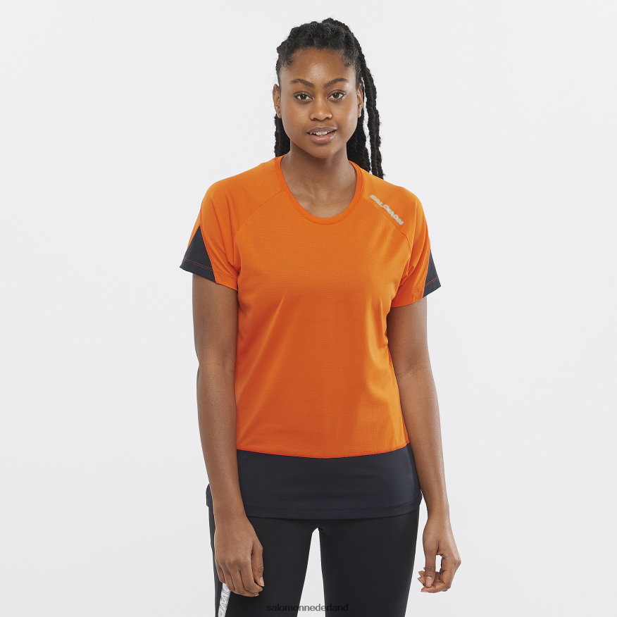 dames t-shirt met korte mouwen - gekruiste run scharlaken ibis/diepzwart/nocturne NTFJN6886 Salomon
