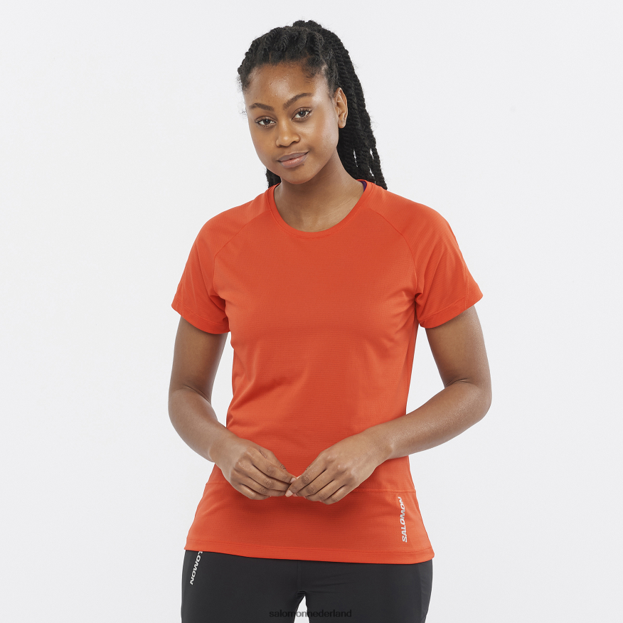 dames t-shirt met korte mouwen - gekruiste run vurig rood NTFJN6887 Salomon