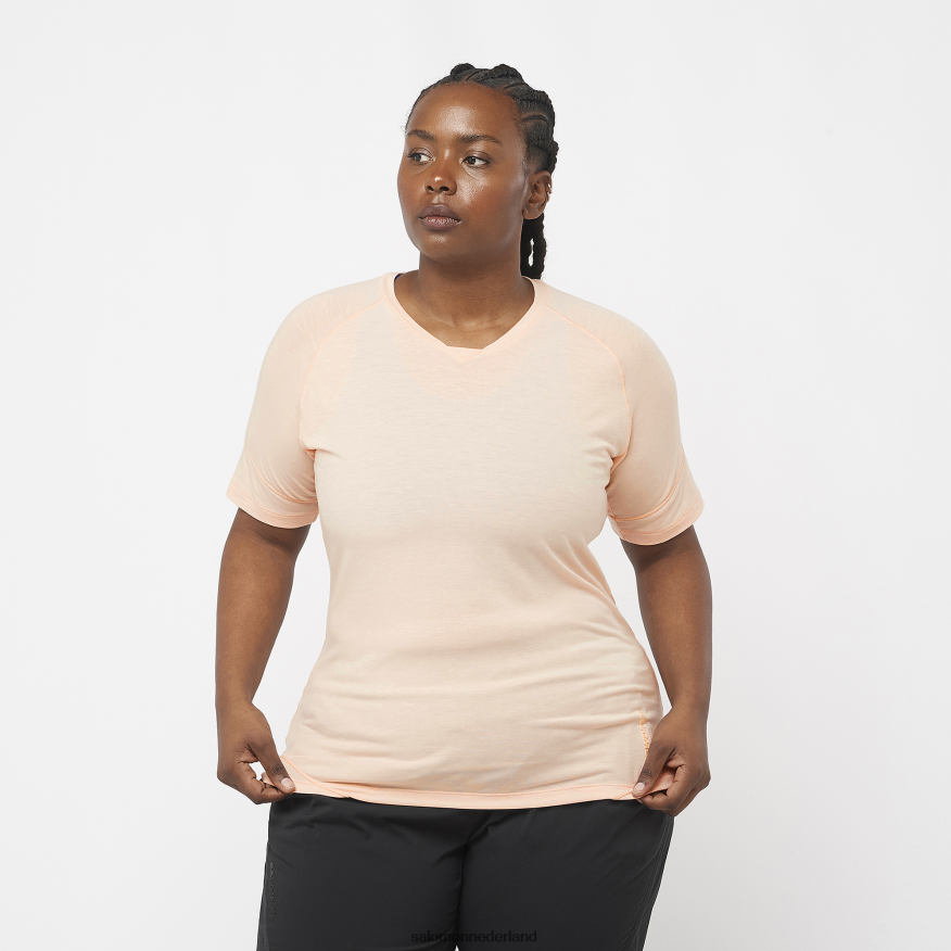 dames t-shirt met korte mouwen - runlife crèmebruin/heide NTFJN6912 Salomon