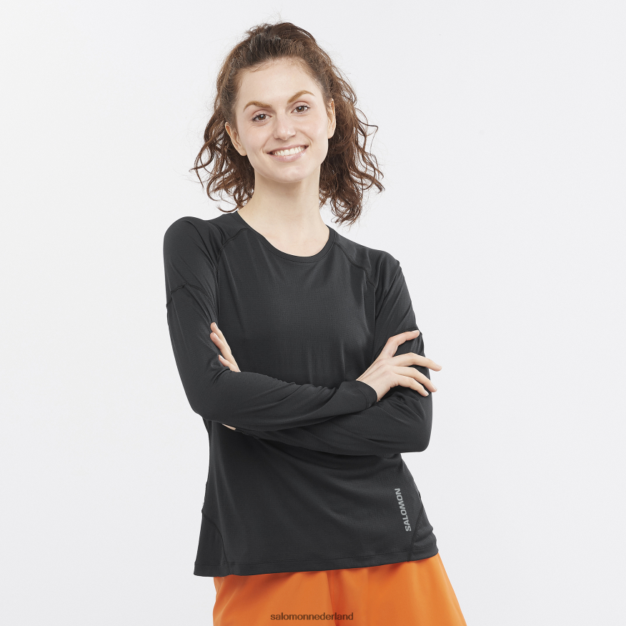 dames t-shirt met lange mouwen - gekruiste run diepzwart/capsule NTFJN6918 Salomon